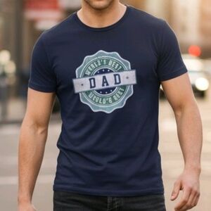 Men's Large Graphic Tee Worlds Best Dad logo T-Shirt Father's Day, New Blue Gift
